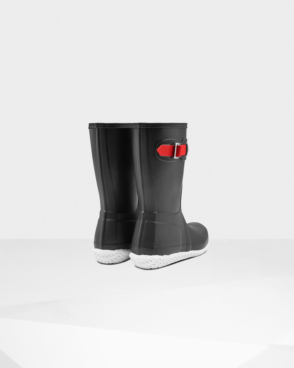 Womens Hunter Original Flat Heel Calendar Sole - Short Rain Boots Black/Red - 5180-UMHAB